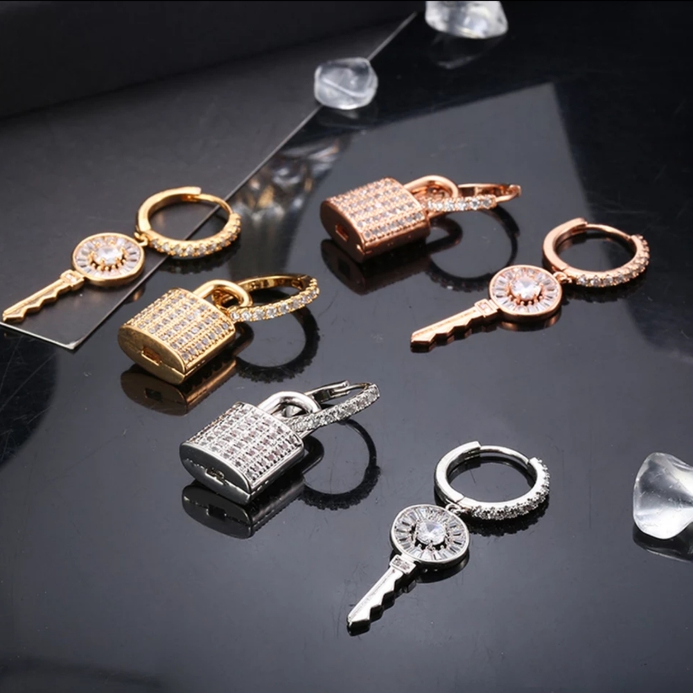 CZ Key Lock Drop Earrings